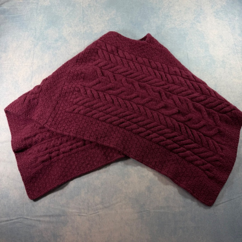 Aran Sweater Market Poncho Womens OS Burgundy Excellent Merino Wool Cable Knit
